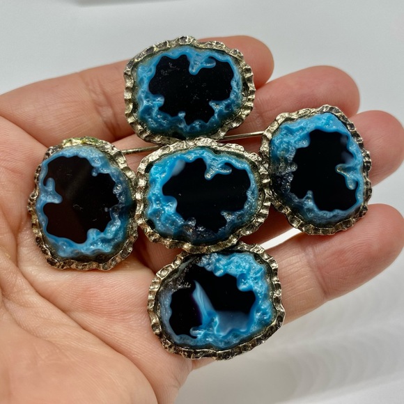 Dalsheim Rare Silver Tone Turquoise and Black Lava Rock Maltese Cross - Picture 1 of 4